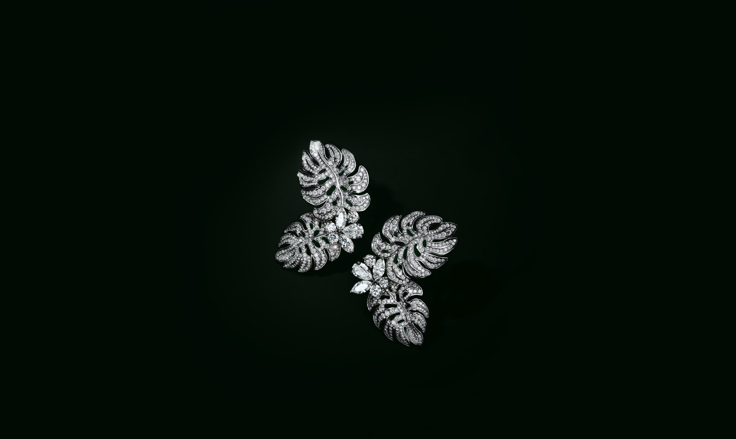 Leaves Of The Sun Earrings In Platinum With Mixed Cut Diamonds Platinum And Diamond Leaf Earrings