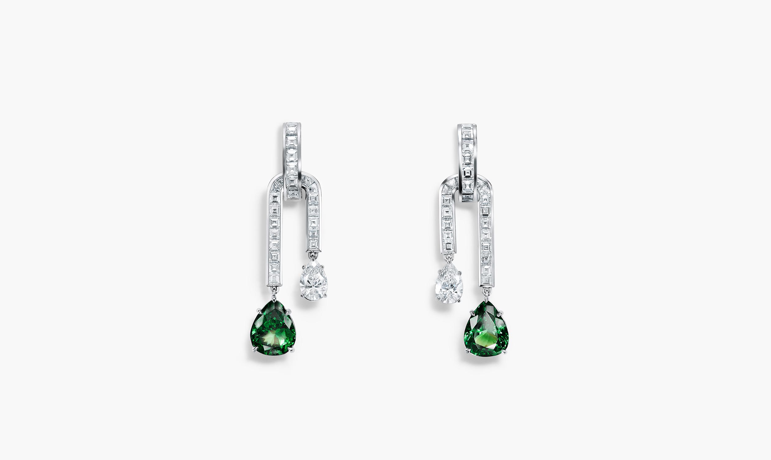 Earrings With Tsavorites And Square Pear Shaped Diamonds Earrings With Tsavorites And Square Pear Shaped Diamonds Tiffany Co